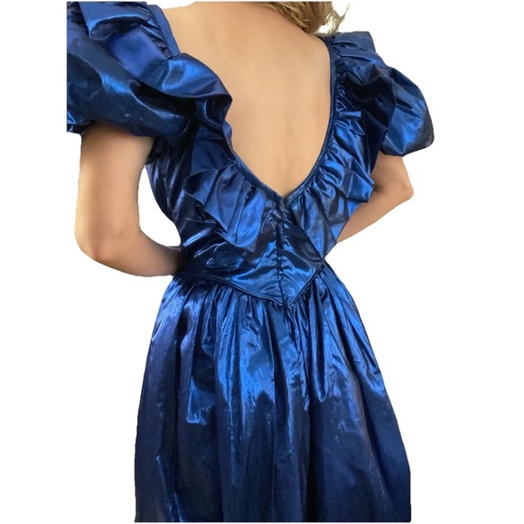 Vintage Handmade Taffeta Blue Gown - Picture 3 of 5